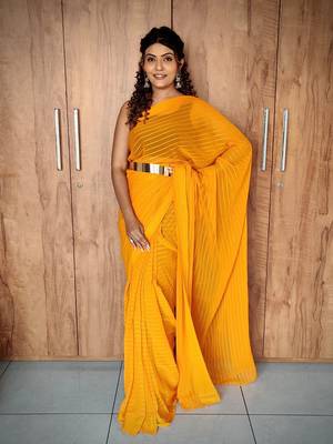 yellow Colour Viscos Weaving Patta Saree 1