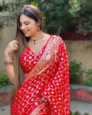 Red Color Viscose Georgette Saree 1