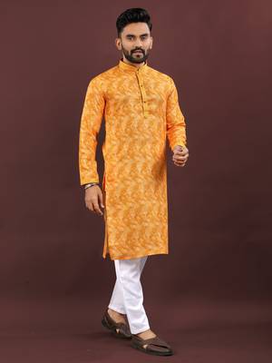 Dark yellow digital print kurta 1