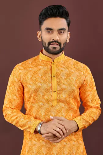 Dark yellow digital print kurta