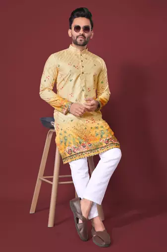 Yellow multicolour kurta