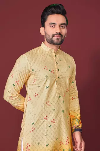 Yellow multicolour kurta