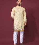 Light yellow multicolour kurta