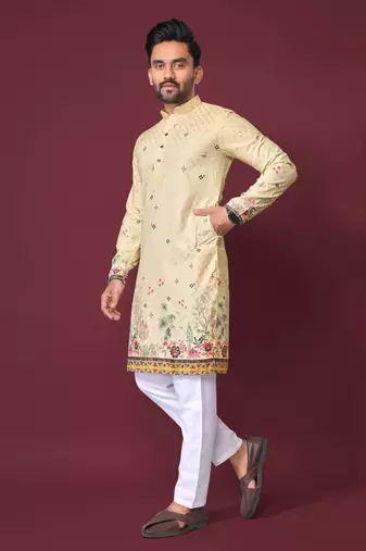 Light yellow multicolour kurta