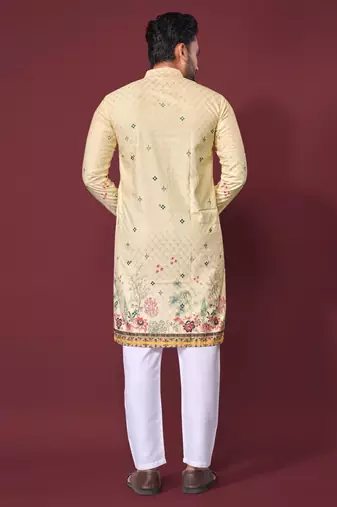 Light yellow multicolour kurta