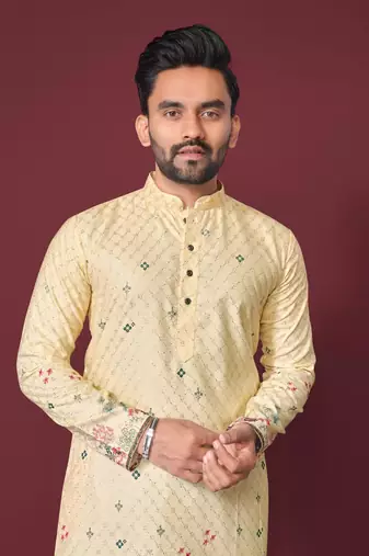 Light yellow multicolour kurta