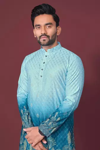 Blue multicolour kurta