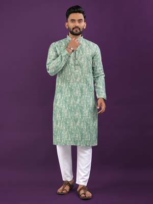 Sea green digital print kurta 1