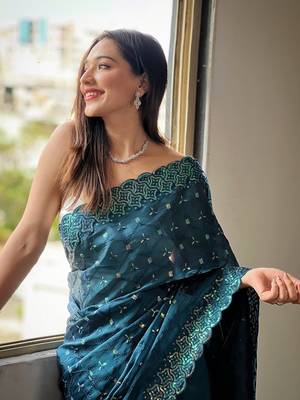 Teal silk saree for women 3