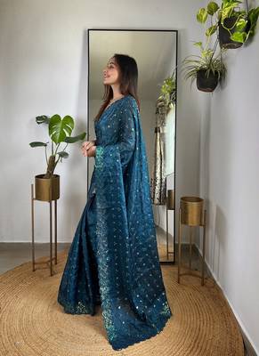 Teal silk saree for women 1