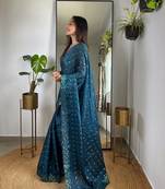 Teal silk saree for women