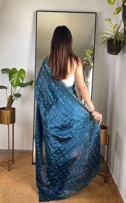 Teal silk saree for women 4