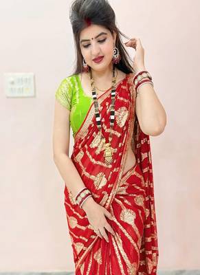 Red Color Viscose Georgette Saree 2