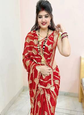 Red Color Viscose Georgette Saree 4