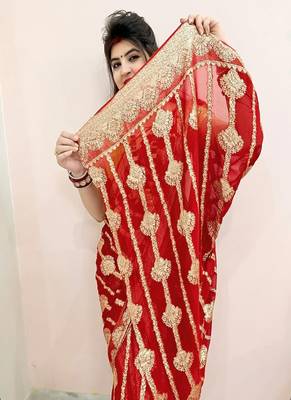 Red Color Viscose Georgette Saree 5