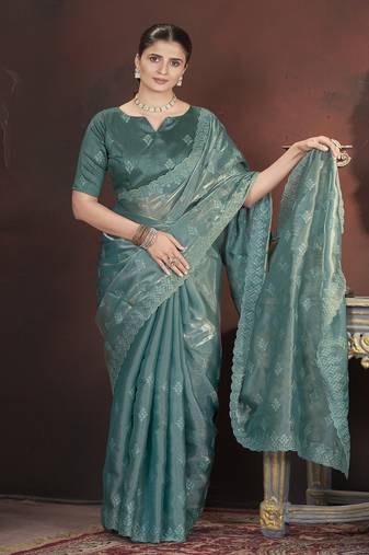 Teal Color Geemichu art Silk