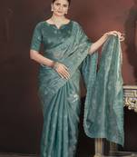 Teal Color Geemichu art Silk