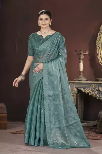 Teal Color Geemichu art Silk