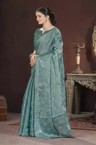 Teal Color Geemichu art Silk