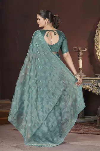 Teal Color Geemichu art Silk