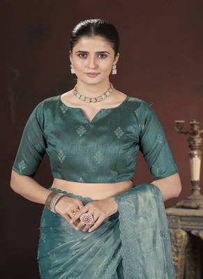 Teal Color Geemichu art Silk 5