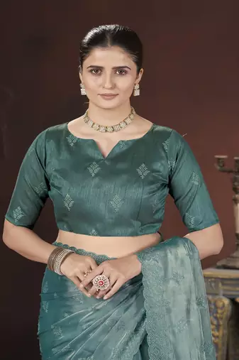 Teal Color Geemichu art Silk