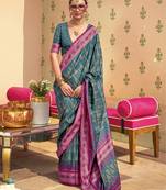 Elora pure sigma silk printed saree (teal)