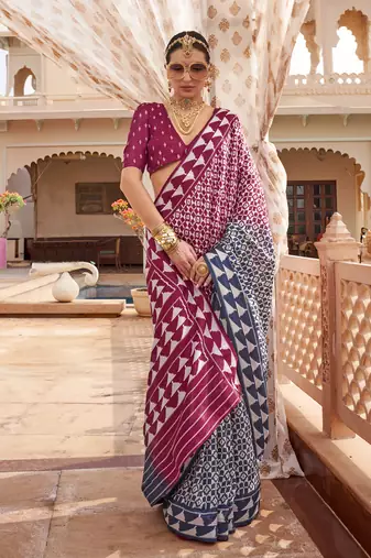 Elora pure sigma silk printed saree (berry magenta)