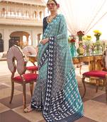 Elora pure sigma silk printed saree (aqua blue)