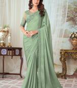 Green glorious silk embroidery party wear saree with blouse