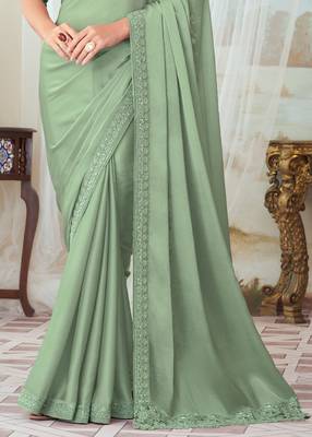 Green glorious silk embroidery party wear saree with blouse 3