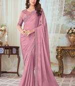 Rose pink glorious silk embroidery party wear saree with blouse