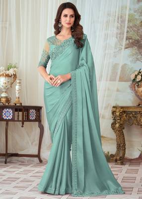 Sky blue glorious silk embroidery party wear saree with blouse 1