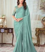 Sky blue glorious silk embroidery party wear saree with blouse
