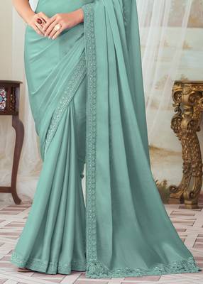 Sky blue glorious silk embroidery party wear saree with blouse 3