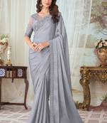 Grey glorious silk embroidery party wear saree with blouse