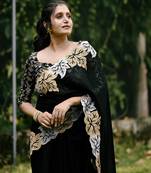 Black Color Satin Chiffon Saree
