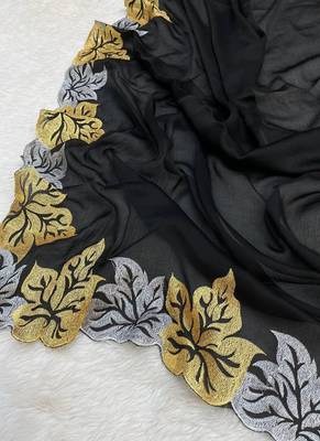 Black Color Satin Chiffon Saree 4