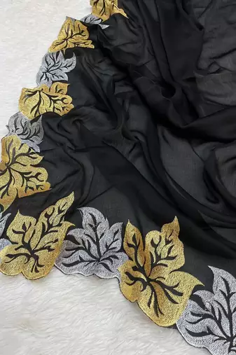 Black Color Satin Chiffon Saree