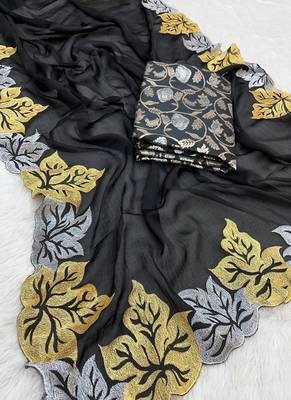 Black Color Satin Chiffon Saree 5