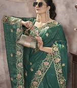  Green Color Gold Crunchy Embroidery work Saree