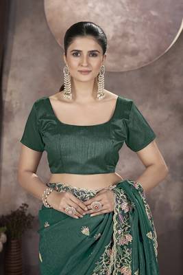  Green Color Gold Crunchy Embroidery work Saree 5