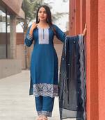 Blue embroidery silk a-line kurta set