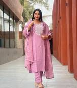 Pink embroidery silk a-line kurta set