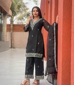 Black embroidery silk a-line kurta set