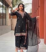 Black embroidery silk a-line kurta set