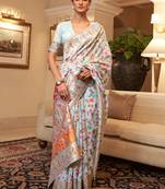 Ice sky grace kashmiri jamewar banarasi saree