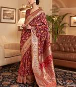 Crimson allure maroon woven jamewar kashmiri banarasi saree