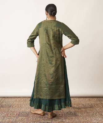 The bottle green silk tissue chanderi kalidaar ensemble 4