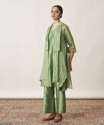 The pista green silk chanderi ensemble 1